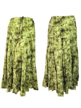 JONES NEW YORK Olive Green Gypsy Peasant Boho Cotton Maxi Skirt - Women's 12